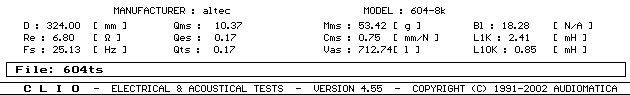 altec 604-8k t/s parameters